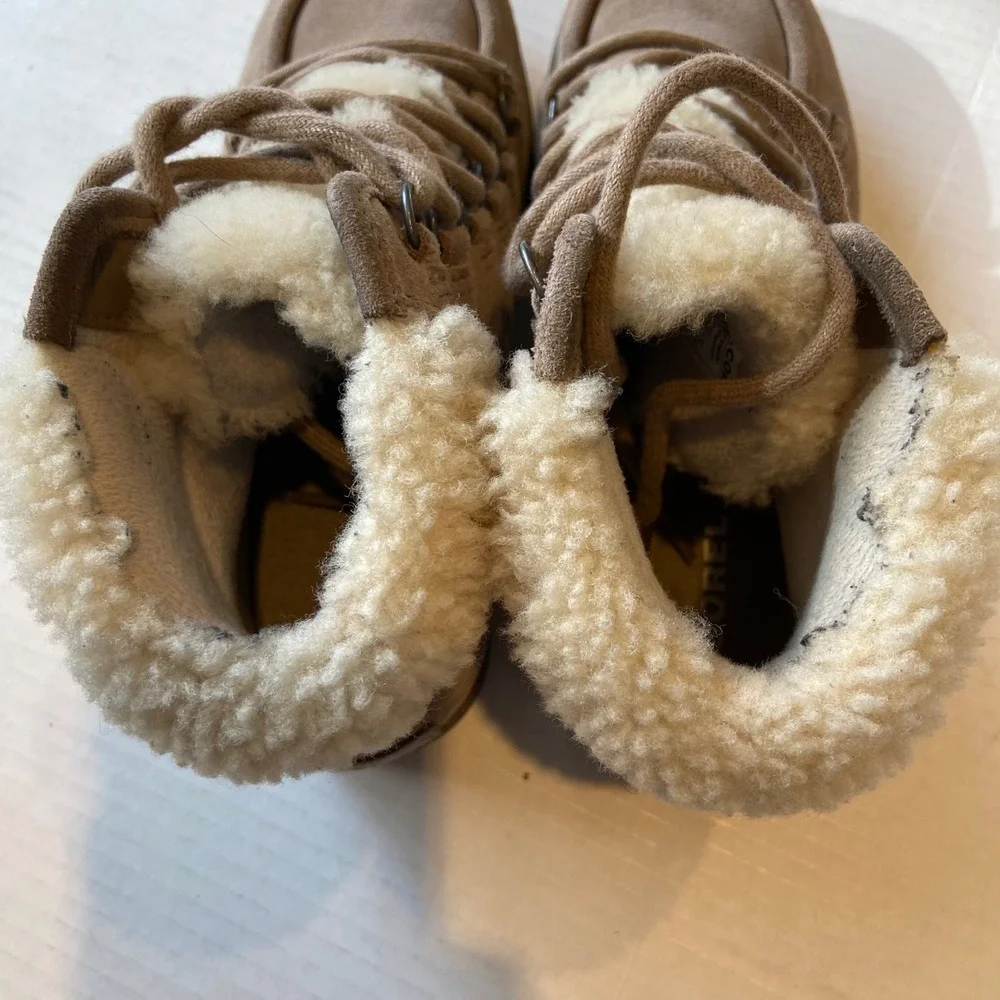Sorel Womens Harlow Lace Cozy Ankle Winter Boots Shearling Trim Cozy Size 7‎